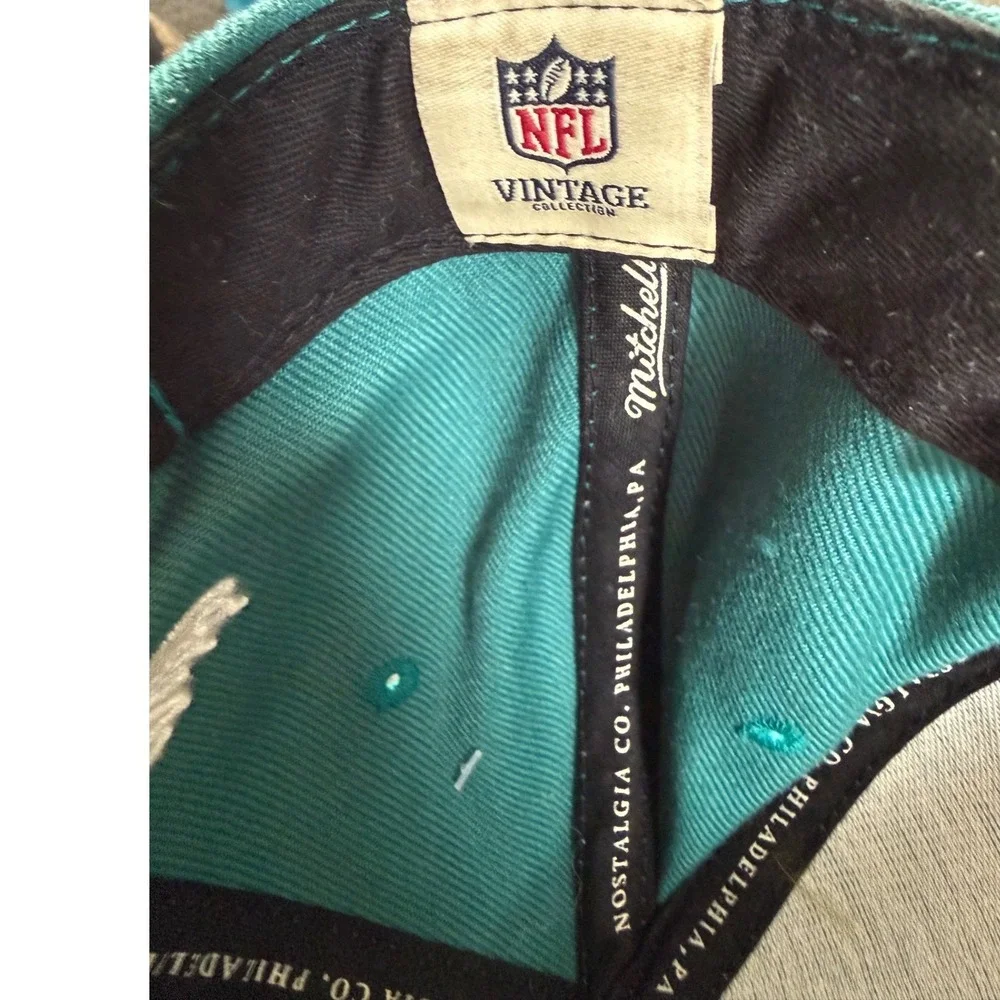 Mitchell Ness Miami Dolphins NFL Snapback Hat Teal Orange Script Logo Helmet Men